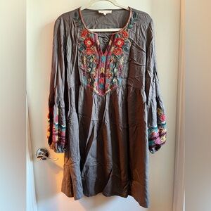 Solitaire Floral Embroidered Dress/Tunic with Red and Gold Accents